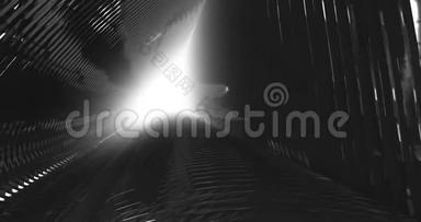 未来派摩天大楼黑色金属建筑隧道三维视频动画。